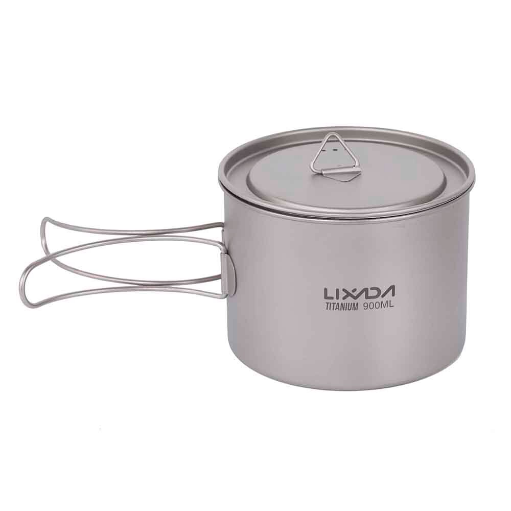 Lixada Ultralight Titanium Cup Mug Portable Hanging Pot Outdoor Camping Picnic Water Mug Cup Tableware Cookware with Lid: 900ml Cup