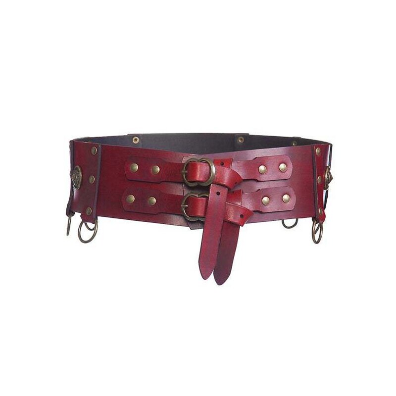 Cinturón de cuero ancho para hombre y mujer, accesorio de cintura para disfraz de poeta Steampunk de la Edad Media vikingo Vintage, Medieval, Larp, Elf, Ranger: Red