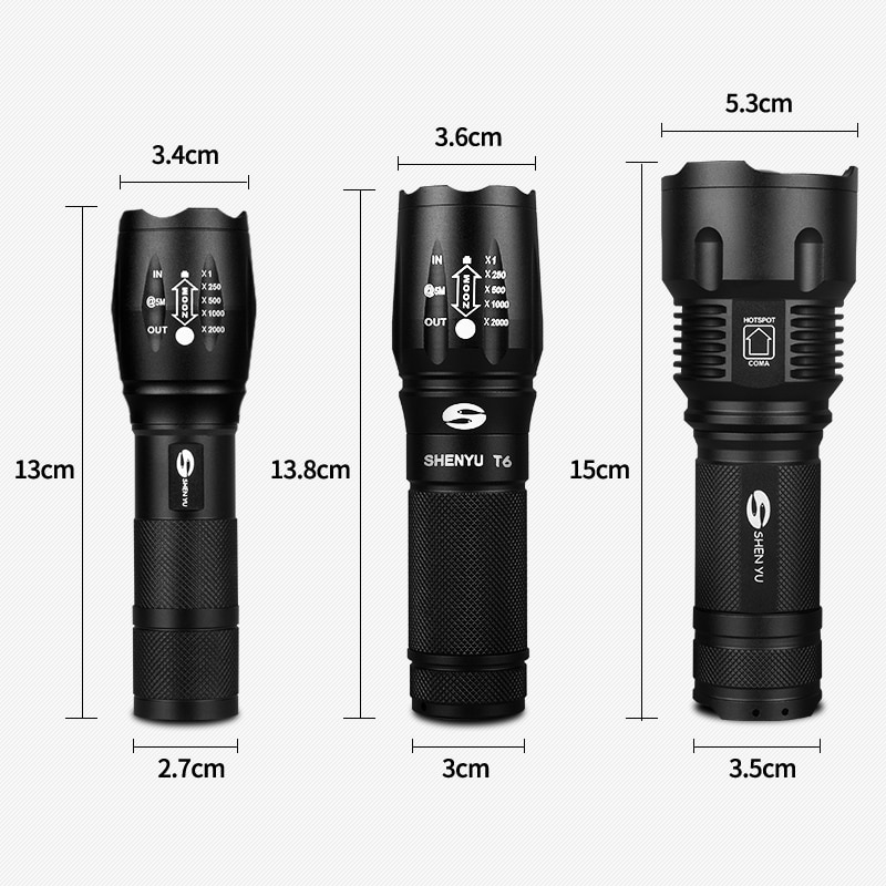SHENYU LED Flashlight 18650 26650 Torch Waterproof Flashlight Cree XML t6 1000 lumen Zoomable Light