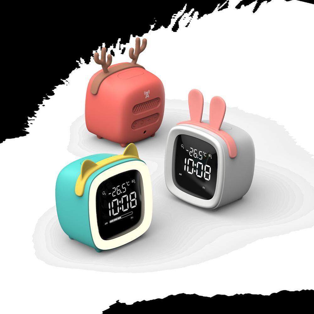 Kids Alarm Clock Cute-TV Night Light Alarm Clock For Children Battery Bedroom Rechargeable Clock Operated F5Q1