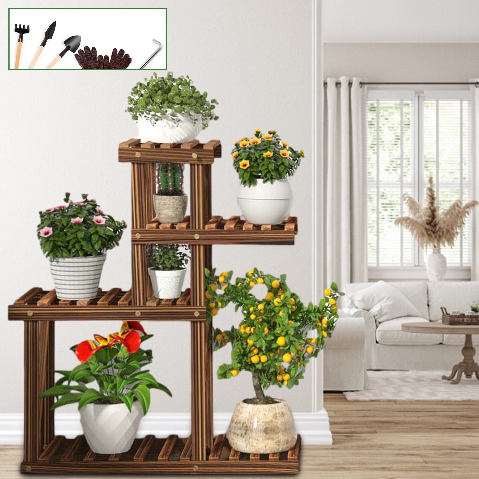 4 Tier Manual DIY Flower Pot Shelves Pine Wood Plant Display Stand Indoor Potted Holder Garden Balcony Flower Stand Decor Shelf