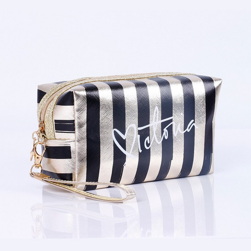 Bolso de almacenamiento de cosméticos de cuero PU para mujer, bolsa de maquillaje de PVC, bolsa de aseo, estuche organizador de viaje,: Black