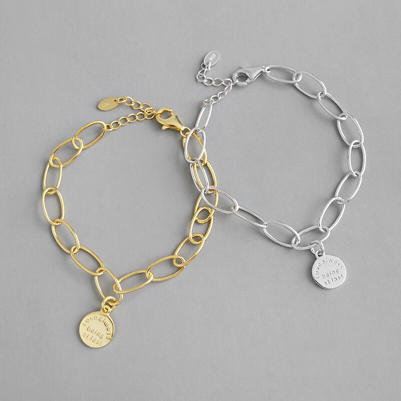 S'STEEL Korean 925 Sterling Silver Bracelets For Women Geometric Disk Gold Chain Bracelet Femme Pulsera Plata Mujer Fine Jewelry