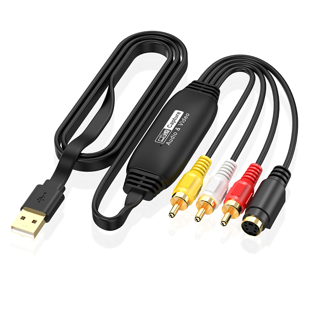 USB Video Capture Card VHS VCR TV DVD USB To AV Video Capture Adapter RCA To USB Video Converter for /PC: black