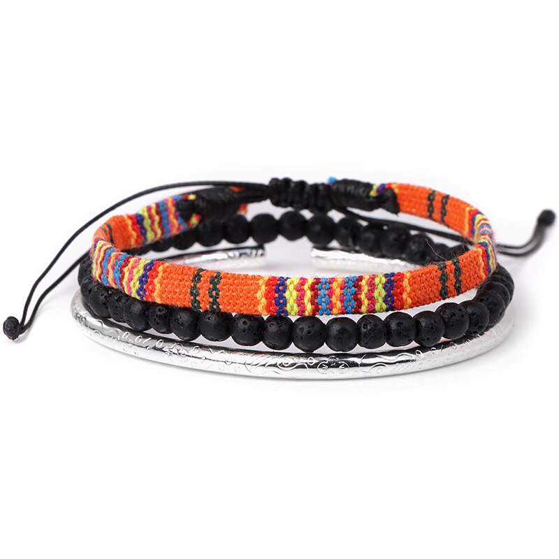 W stylu bohema z bawełny splot liny bransoletki przyjaźni dla kobiety mężczyźni Mini bransoletka z koralików Lava zestaw Handmade bransoletki biżuteria etniczna prezenty: 8.