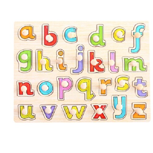 3D Houten puzzel voor peuter kinderen kid hand greep houten puzzel nummers alfabet-puzzel developmental educatief speelgoed: Lower-case-Letter