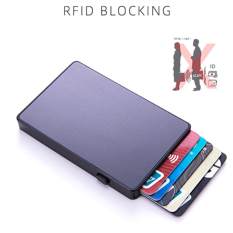 BISI GORO Anti-theft Smart Wallet Aluminum Single Box Slim RFID Clutch Pop-up Push Button Card Holder Name Card Case