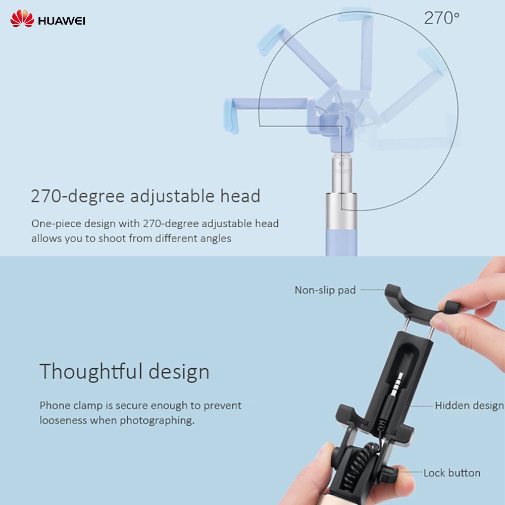Huawei Wired Selfie Stick - 66cm Extended - 18cm Folded - 270° Adjustable Head - for 56-85mm Smartphones