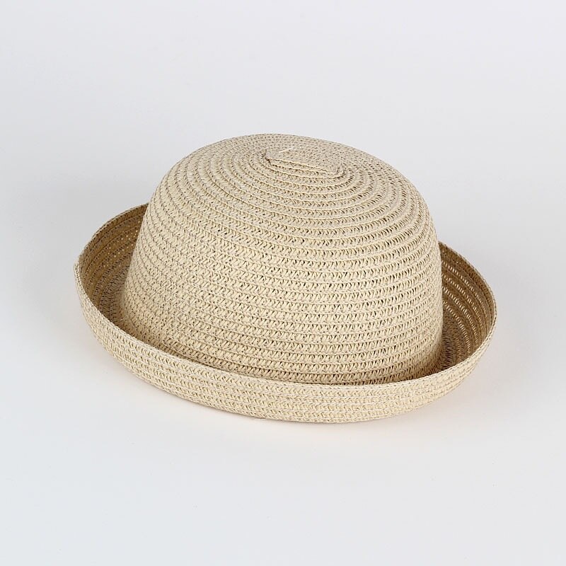 Vauvan olkihattu yksivärinen lasten hahmo koristelu pikkulasten aurinkohatut tyttö pojat ämpärihattu lasten ranta panama lippalakit: Beige / S (6-12kk vauva)