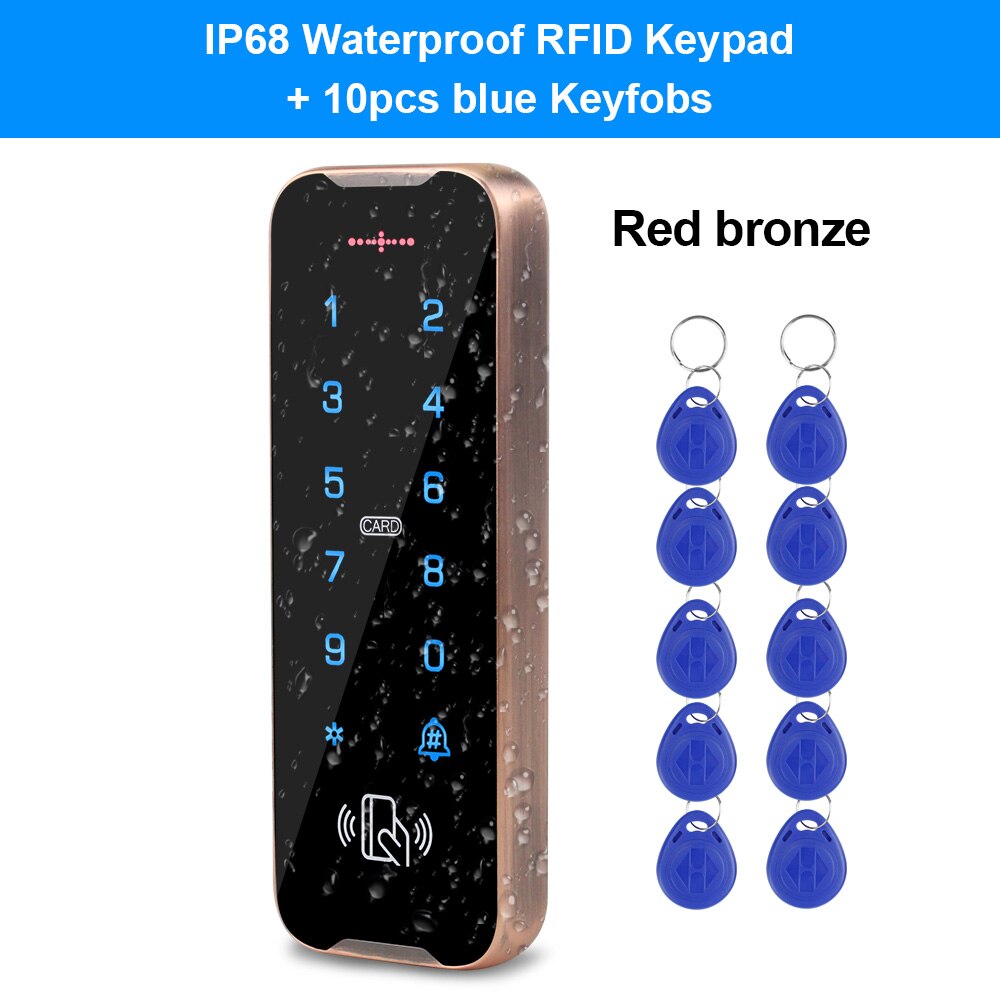 Outdoor Waterproof Access Control Keypad RFID Keyboard System 125KHz Card Reader Metal Touch Controller Wiegand26/34 Doorbell: Red with blue Keys