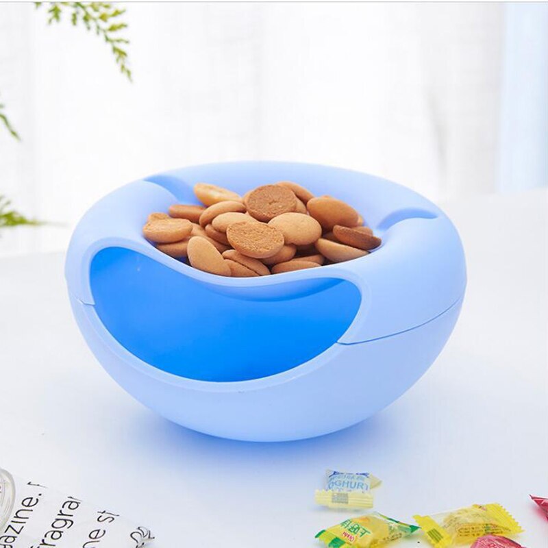 1 Pcs Moderne Woonkamer Creatieve Vorm Lui Snack Kom Plastic Dubbele Lagen Snack Opbergdoos Kom Lui Fruitschaal kom: blue