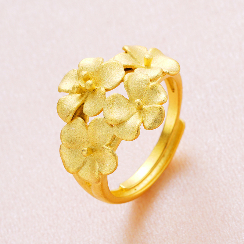 Conjunto de joyería de boda fina para mujer, anillos abiertos de de flor de ciruelo de oro de 24K, collares, pulseras para mujer, conjuntos de joyería de Dubái, 100%: XJ1016-rings