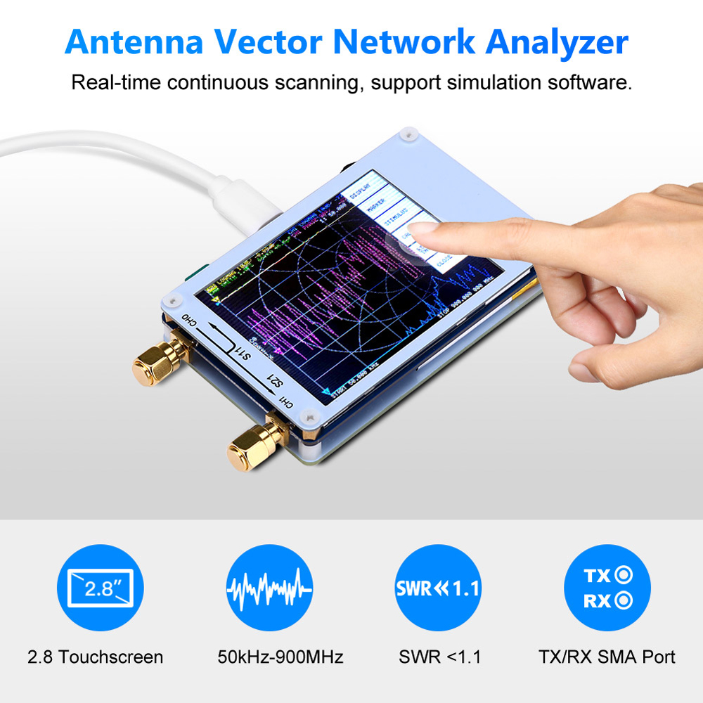 Nano vna vektor netværksanalysator 50 khz -900 mhz digital berøringsskærm kortbølge mf hf vhf uhf antenne analysator stående bølge