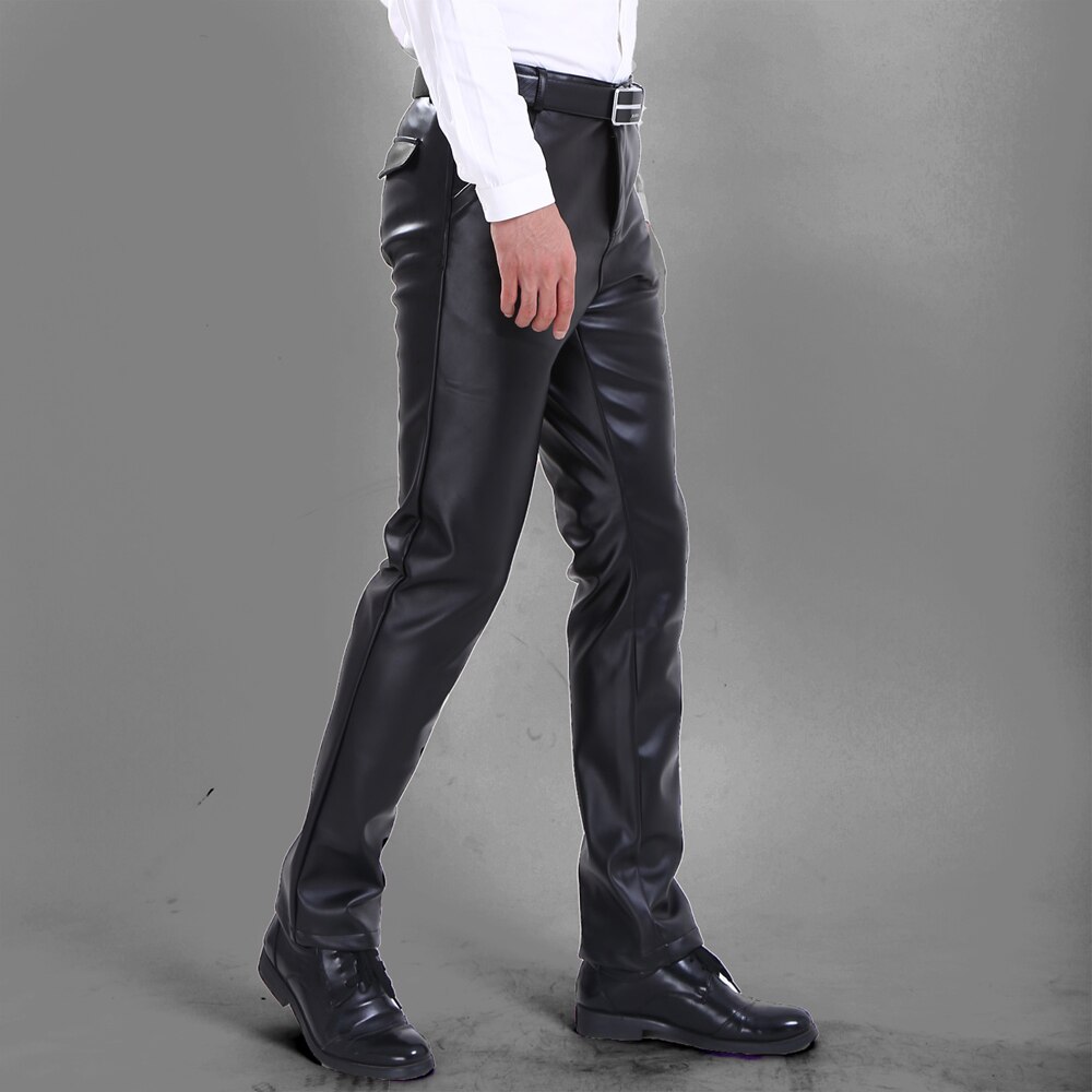 Thoshine Brand Spring Fall Men Leather Pants Slim Fit Pencil Pants Male PU Leather Trousers Motorcycle Pants Streetwear