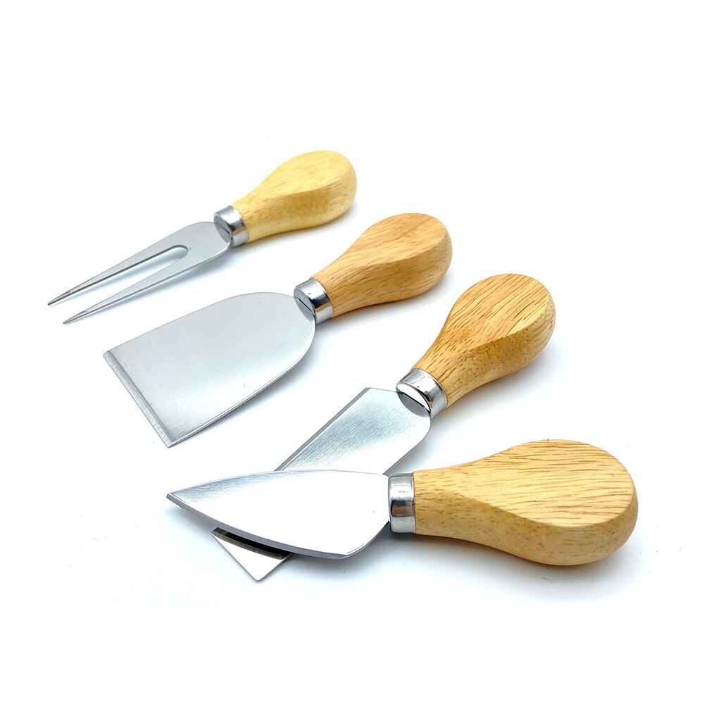 4 Cheese Knives Set Cheese Cutlery Steel Stainless Cheese Slicer Cutter Wood Handle Mini Knife,Butter Knife,Spatula&amp; ForK