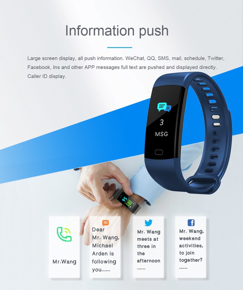 Smart Watches Blood Pressure Alarm Clock Smart Bracelet Smart Band Color Screen Heart Rate Monitor Activity Fitness Tracker