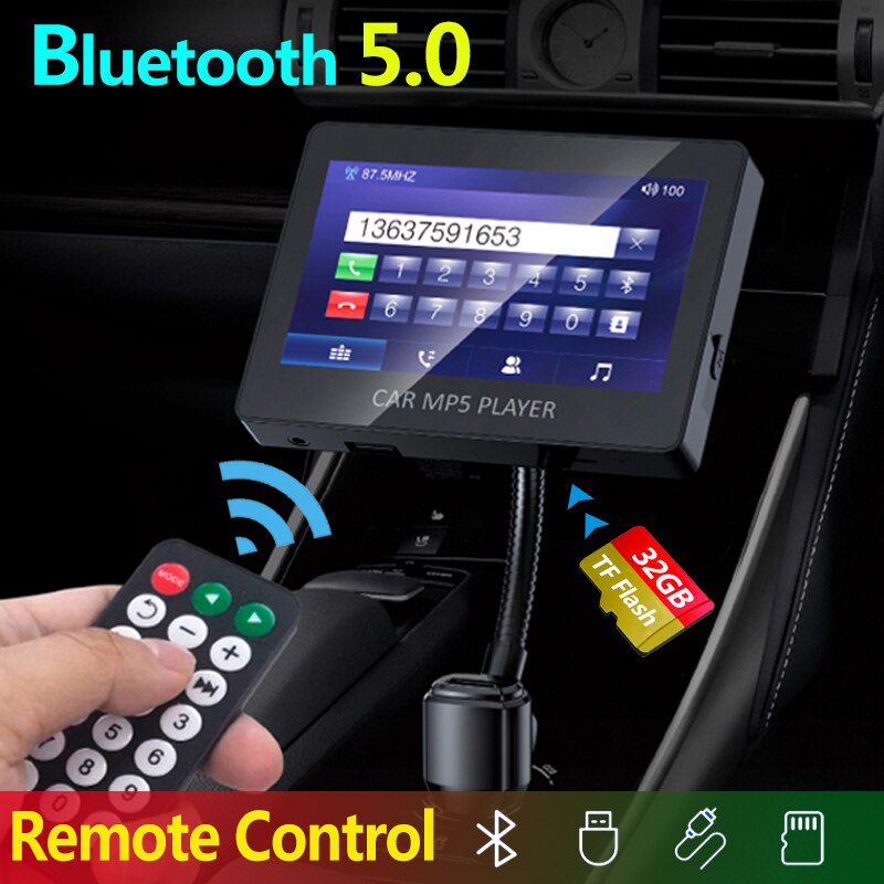 JINSERTA 4.3 pollici Bluetooth 5.0 trasmettitore FM per auto MP5 video Audio lettore musicale doppio USB AUX U Disk TF MP3 riproduci telecomando