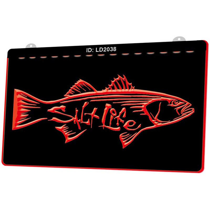 LD2038 Salf Life Fish 3D Engraving LED Light Sign Multiple Color Free Retail