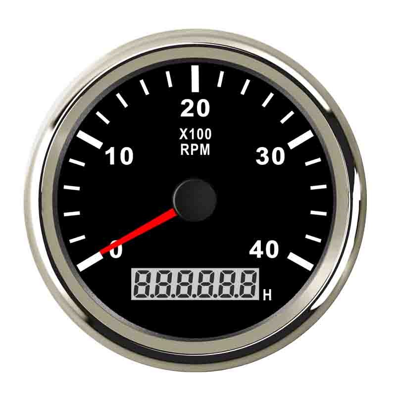 4000 RPM Tachometer Gauge With LCD Hour Meter for Boat Car Waterproof Tachometer Gauge 9~32V: Black Silver