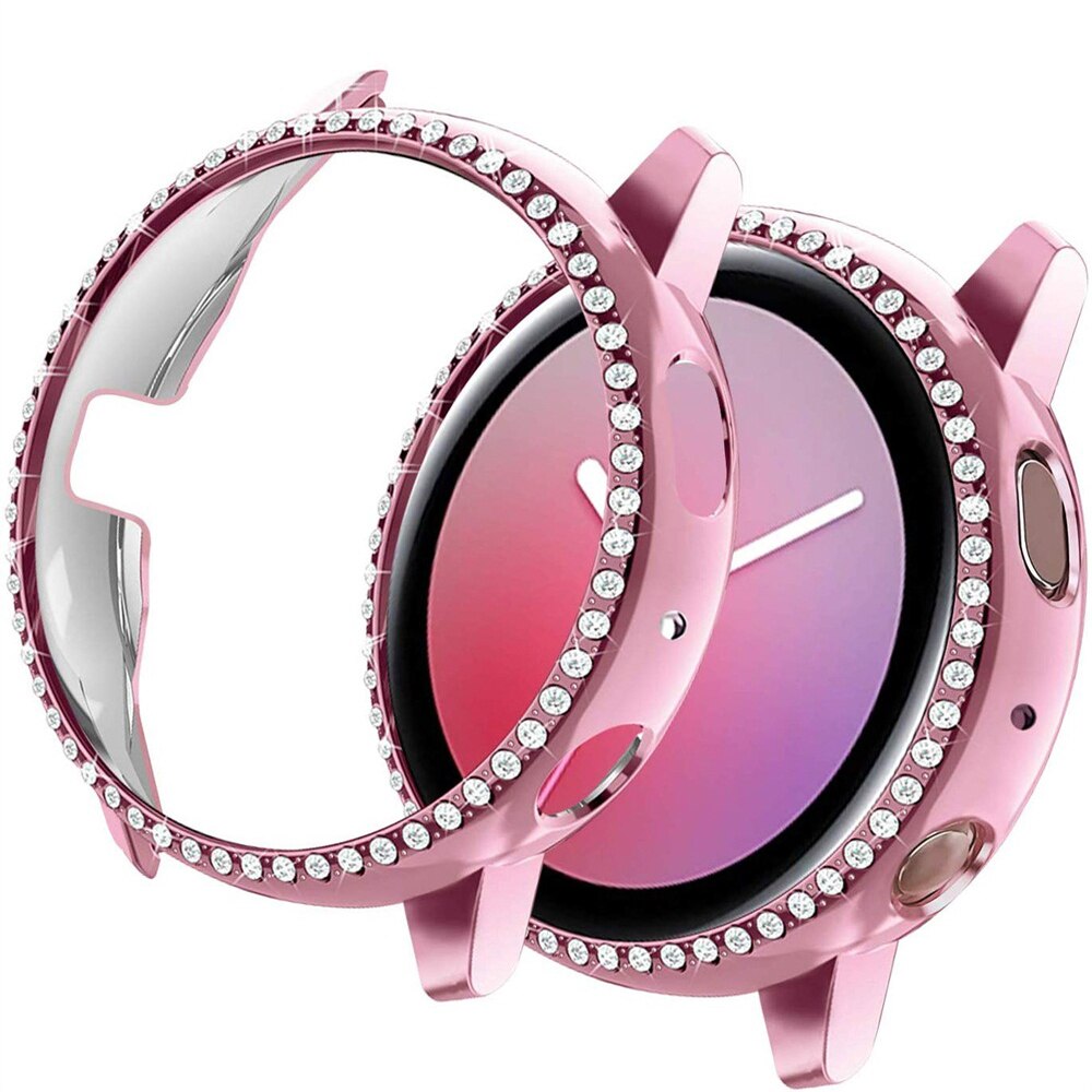 Bling diamond hard pc klokkekasse støtfangerramme heldeksel deksel beskytter shell skin for samsung galaxy watch active 2 40mm 44mm: Rosa / 7 inches og over