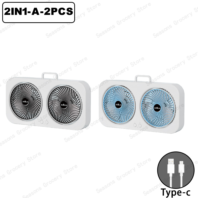 Hangende bureauventilator met dubbele kop USB oplaadbare draagbare stille koelventilator 3 snelheden verstelbaar voor kantoor thuis slaapzaalventilator: Dark Gray