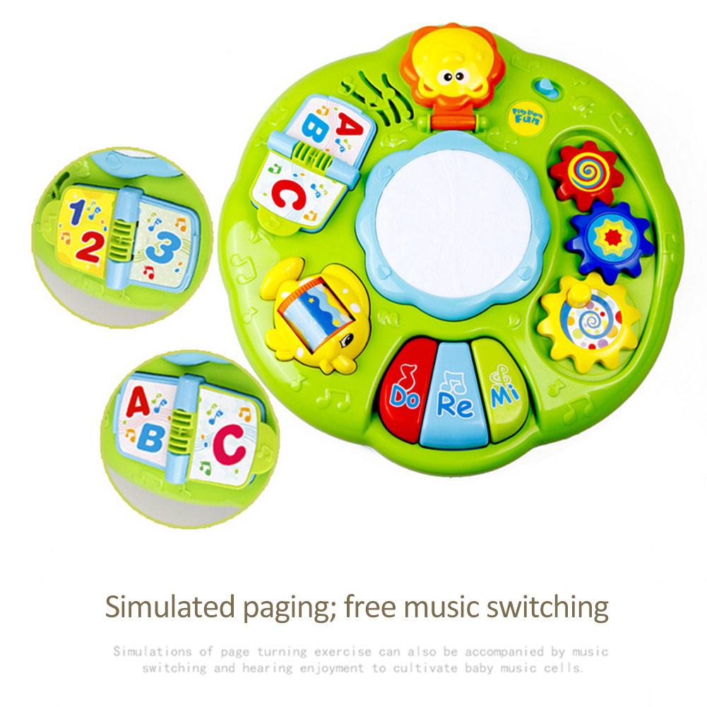 Hobbylane lärande aktivitet bord baby leksaker pedagogiska musikaliska skrivbord leksaker med piano klapp trumma lyser upp