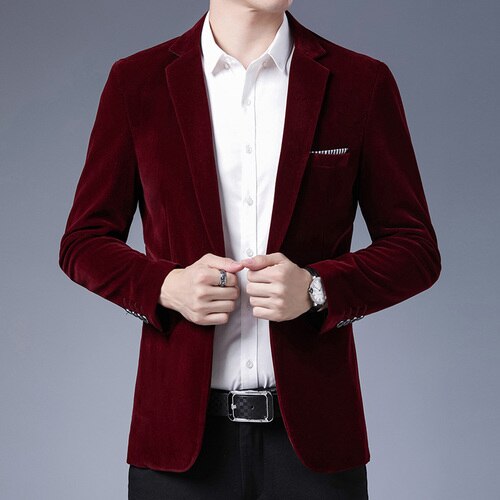 Men's Wool Suit Coat Wool Blends Casual Blazers Men Suit Top Male Solid Business Casual Mens Coats and Jackets: Red / XXXL for 75 to 80 kg