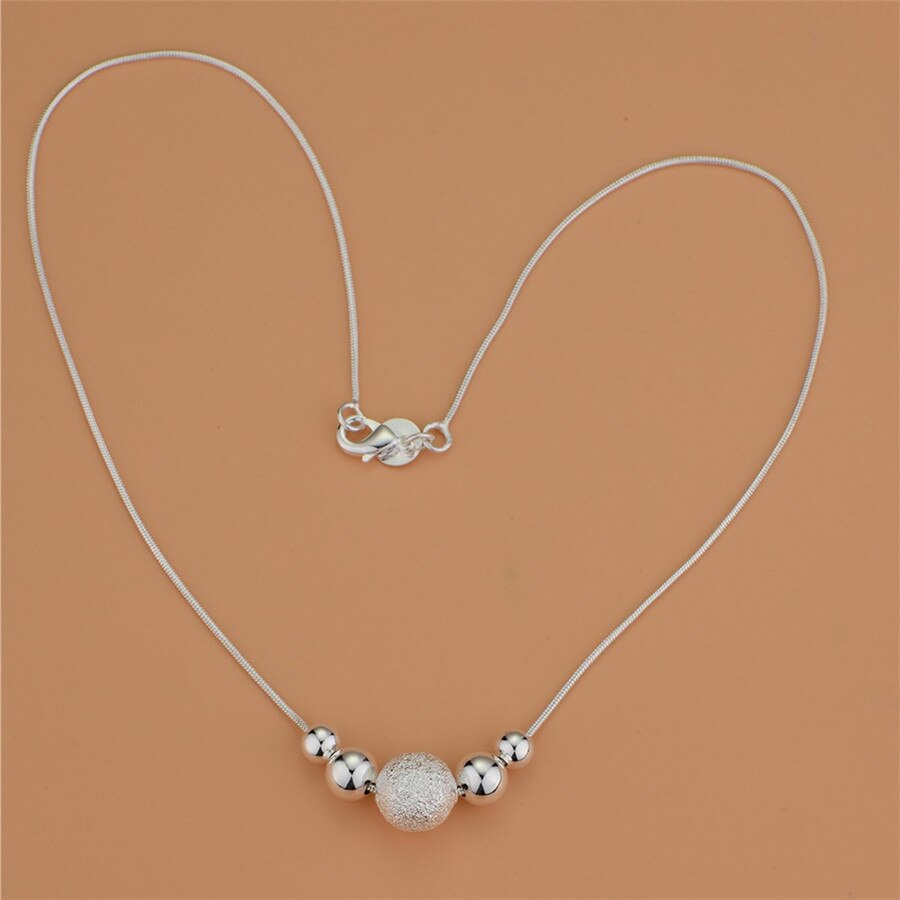 AGLOVER 925 Sterling Silver 18 Inch Snake Chain Frosted Round Bead Pendant Necklace For Woman Charm Wedding Jewelry