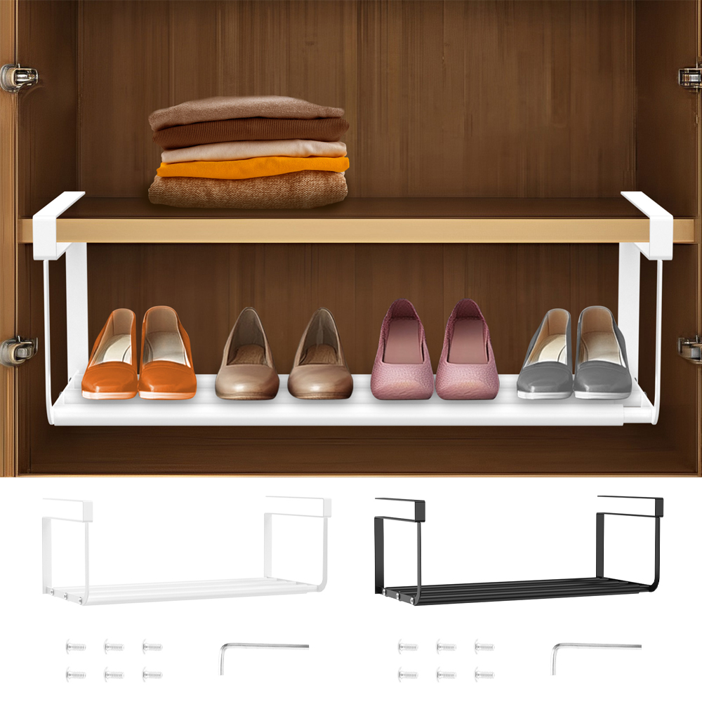 Zapatero ajustable, bandeja retráctil para zapatos, colgado debajo de los gabinetes, estante de almacenamiento de ropa y zapatos, organizador doméstico expandible