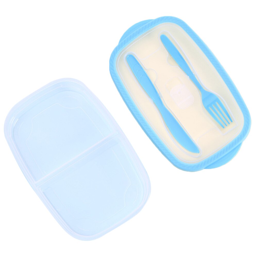 Plastic Bento Box Maaltijd Opslag Voedsel Prep Lunchbox 2 Compartiment Herbruikbare Microwavable Containers Home Lunchbox Met Vork Lepel