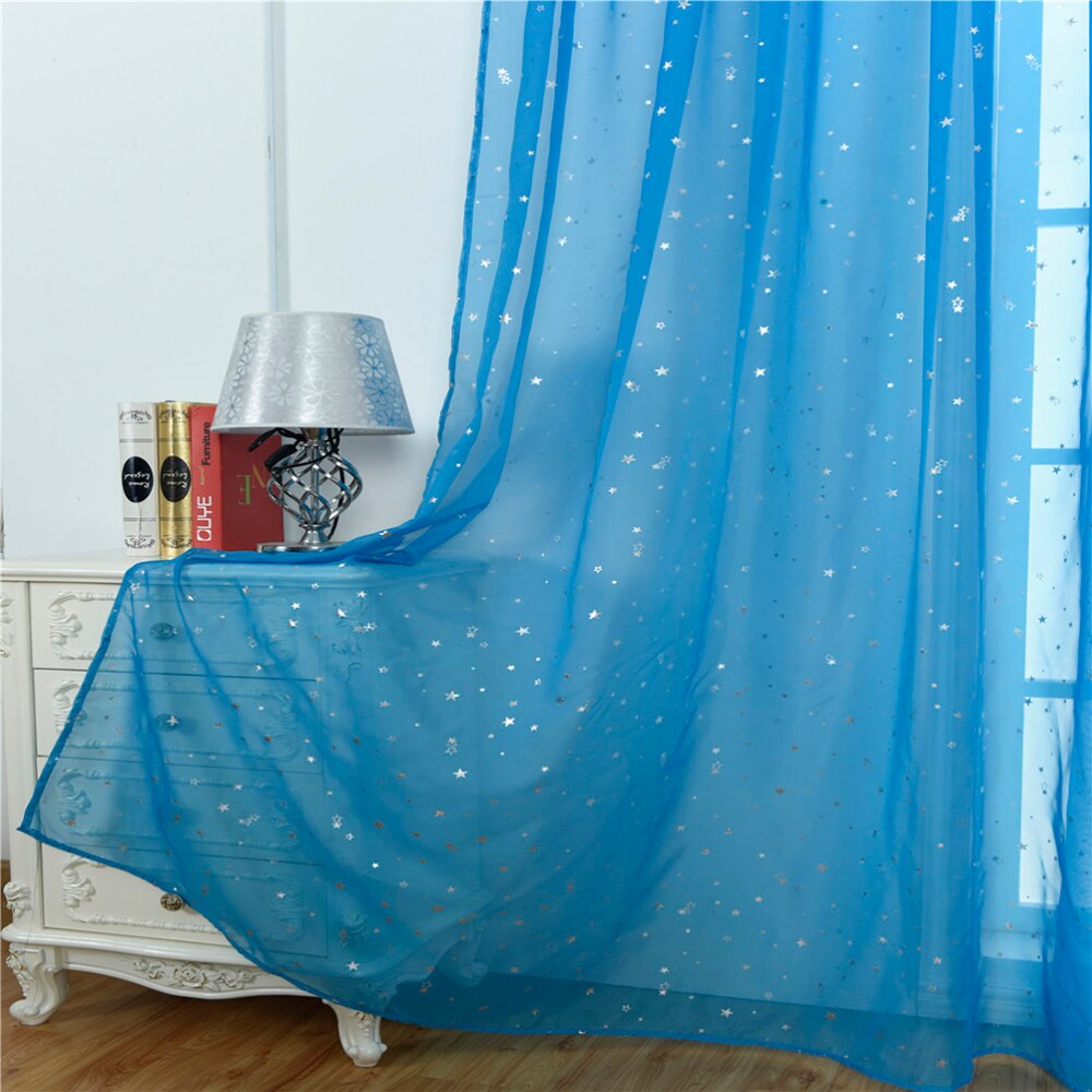 Home Sheer Vorhänge Ösen Romantische Silber Sterne Folie Fenster Behandlung für Mädchen Schlafzimmer Glitter Stars Dünne und