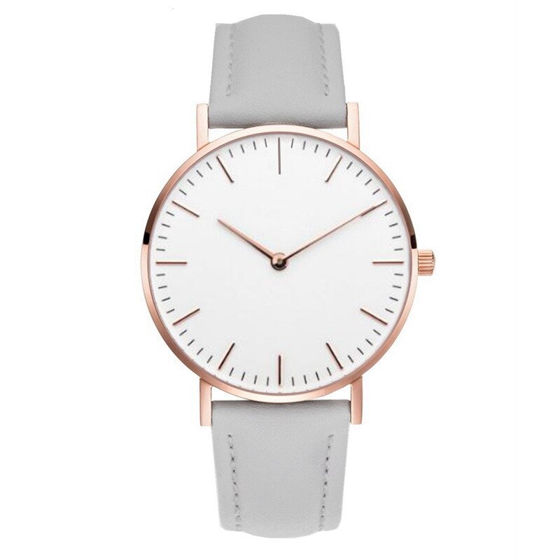 Luksusur dame læderur dame simpelt quartz armbånd armbåndsur dameur zegarek damski reloj: Grå