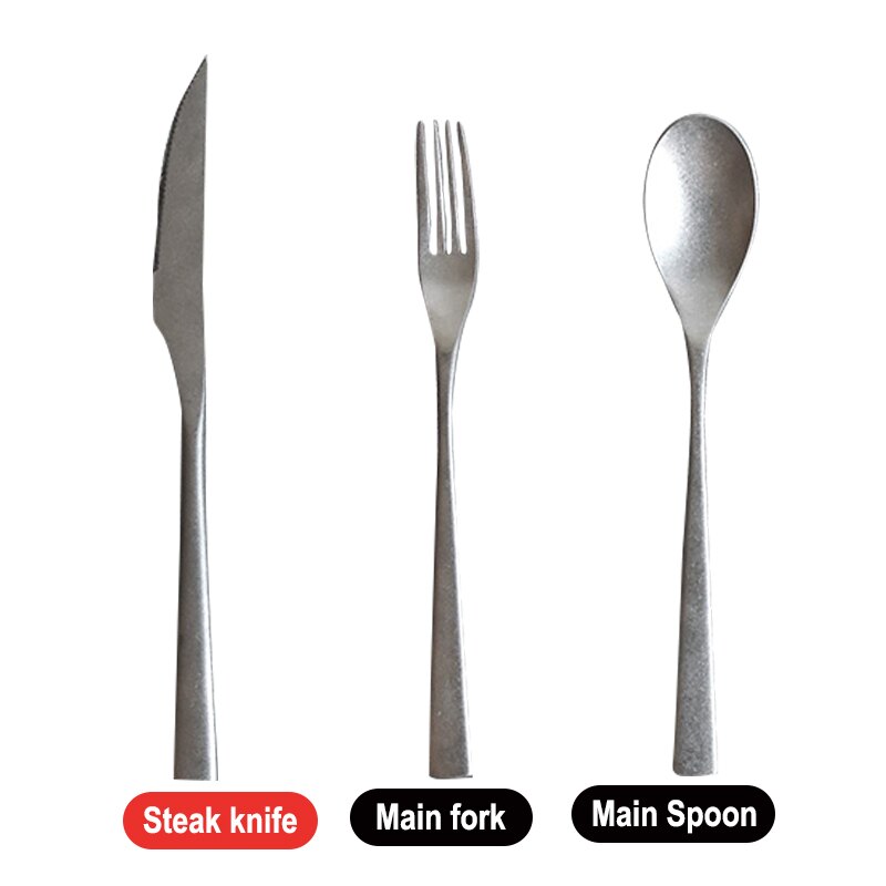 Steak messer und gabel Jahrgang alte edelstahl Westlichen geschirr Nachtisch löffel schneeflocke silber matt messer gabel löffel: 3Stck B