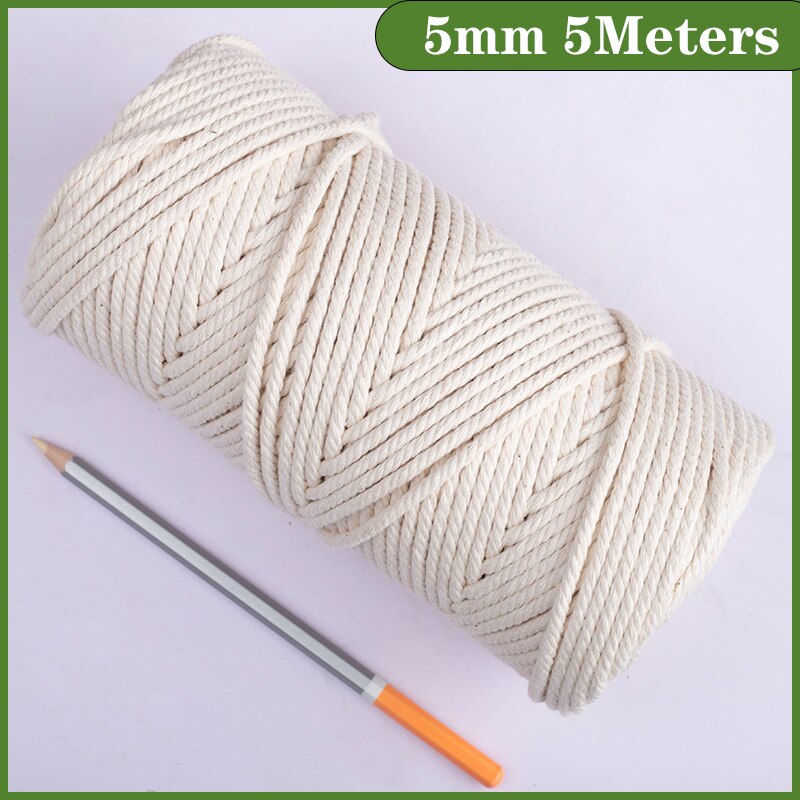 Cotton Macrame Cord Rope Twine 1/2/3/4/5/6/8/10mm DIY Macrame Rope Ribbon Crafts Twisted String Braided Handwork Home Decoration: White 5mm 5Meters