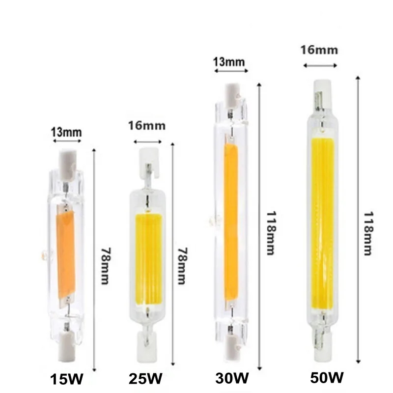 Bombilla Led R7S COB 78mm 15W 25W 118mm 30W 50W 189mm 60W bombilla de maíz R7S reemplazar lámpara halógena AC 220V 110V