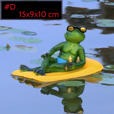 Resin Floating Bamboo raft Frog Statue duck Sculpture Outdoor Garden Pond Decorative Home Fish Tank Garden Decor Desk Ornament: D