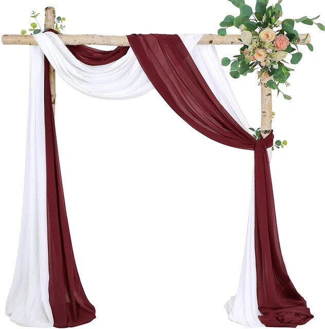 20Ft Wedding Arch Draping Fabric Chiffon Fabric Drapery Wedding Ceremony Reception Swag Decorations Birthday Party Decor: Ivory Mulberry