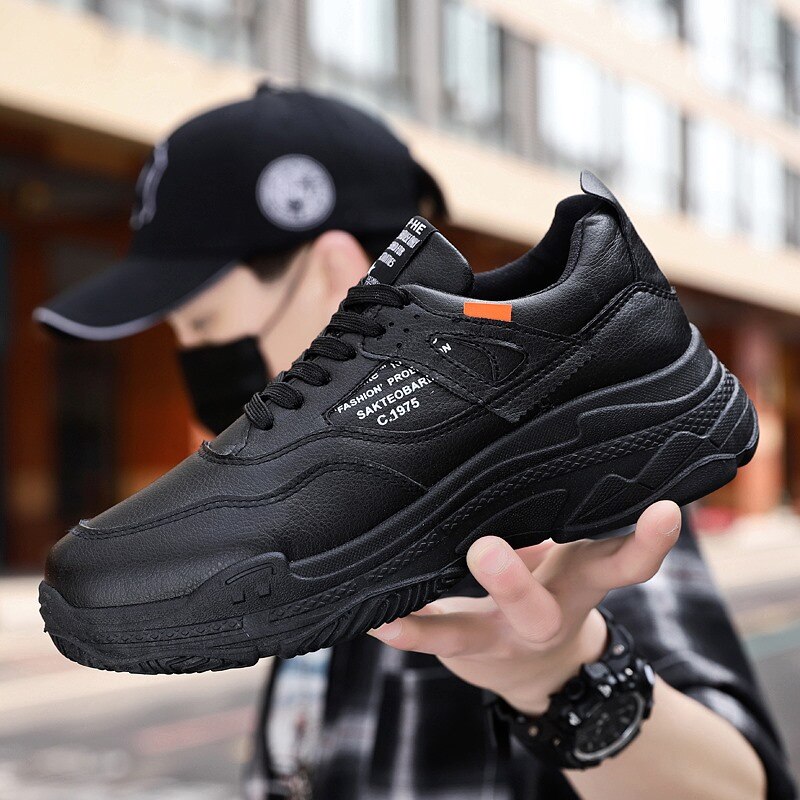 Dikke Zool Lederen Sneakers Mannen Zwart Beige Wit Sneakers Street Heren Schoenen Lederen Schoenen Man Casual Schoenen