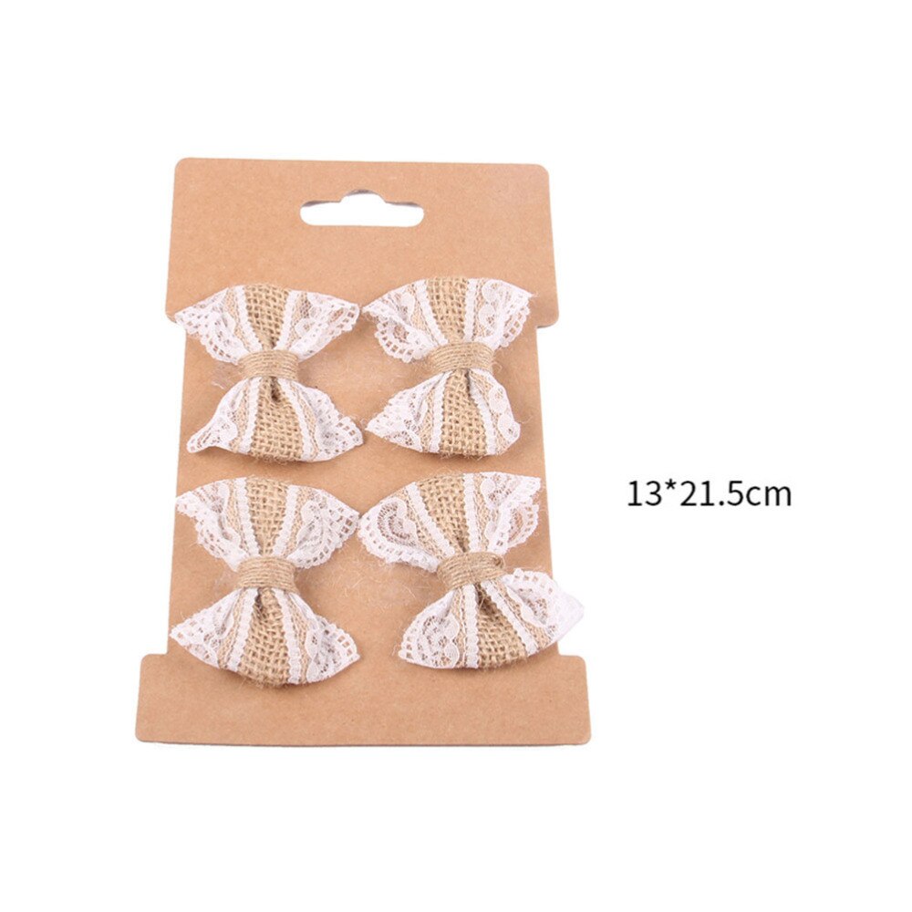 Arpillera con encaje conjunto de lazo, lazos de arpillera, adornos para Yute Natural, artesanías, decoración de de bodas, DIY, 4 Uds.