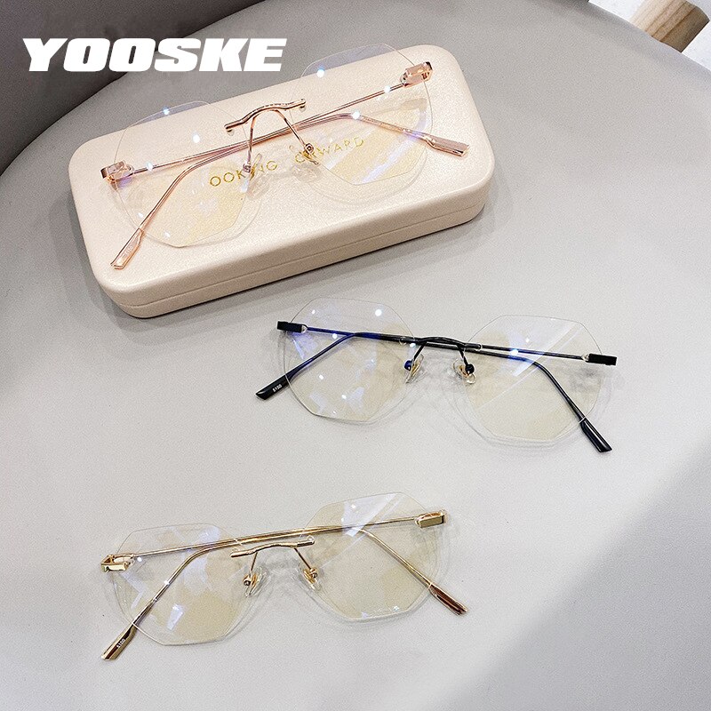 Yooske transparante brilmonturen voor dames met anti-blue-ray-functie, optisch montuur zonder rand, computerbril zonder frame