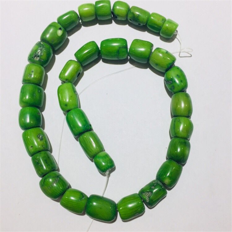 JYX 1 String nature 8-12mm oval green coral loose string strand DIY necklace bracelet For DIY bracelet Necklace 16"