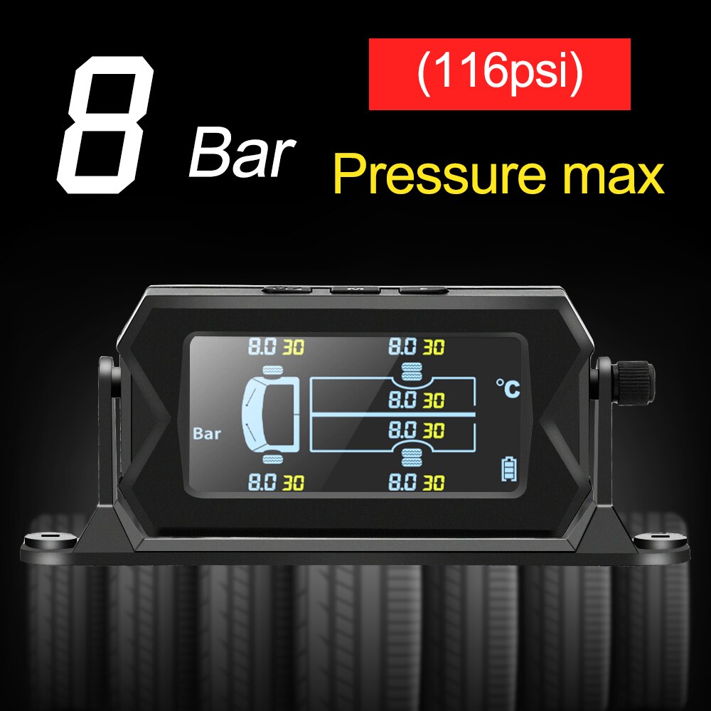 Truck Tpms Met 6 Externe Sensoren Wireless Solar Bandenspanningscontrolesysteem Auto Rv Digitale Lcd Alarm