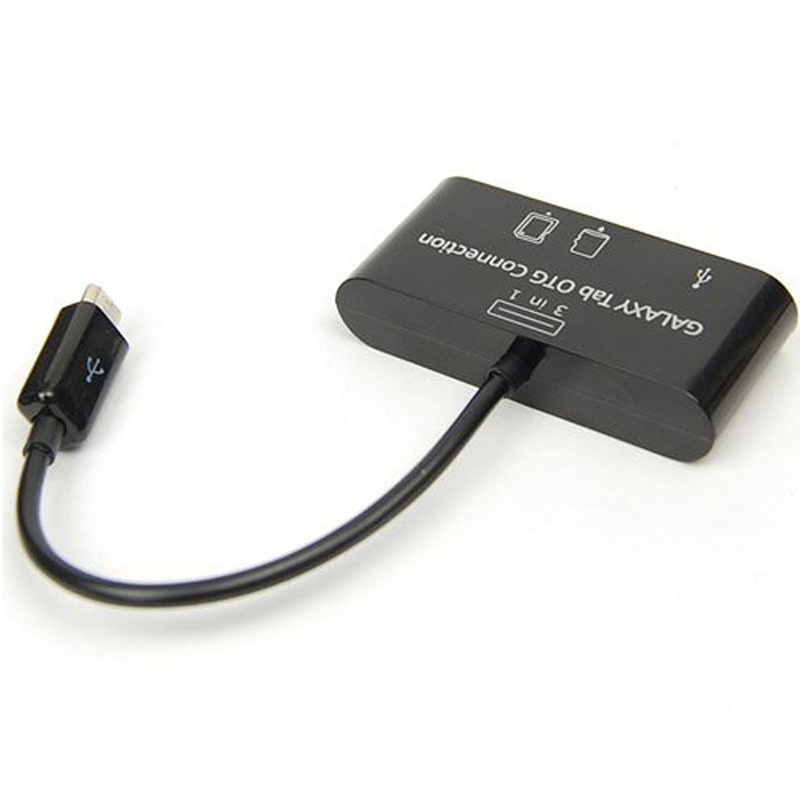 Black 3 in 1 USB Connection Kit HUB SD MMC TF Card Reader Adapter For OTG Mobile Phone