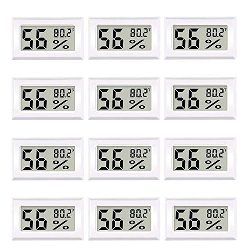 12 Pieces Mini Digital Hygrometer LCD Display Hygrometer Electronic Temperature Humidity Meters Gauge for Indoor Cellar Fridge C