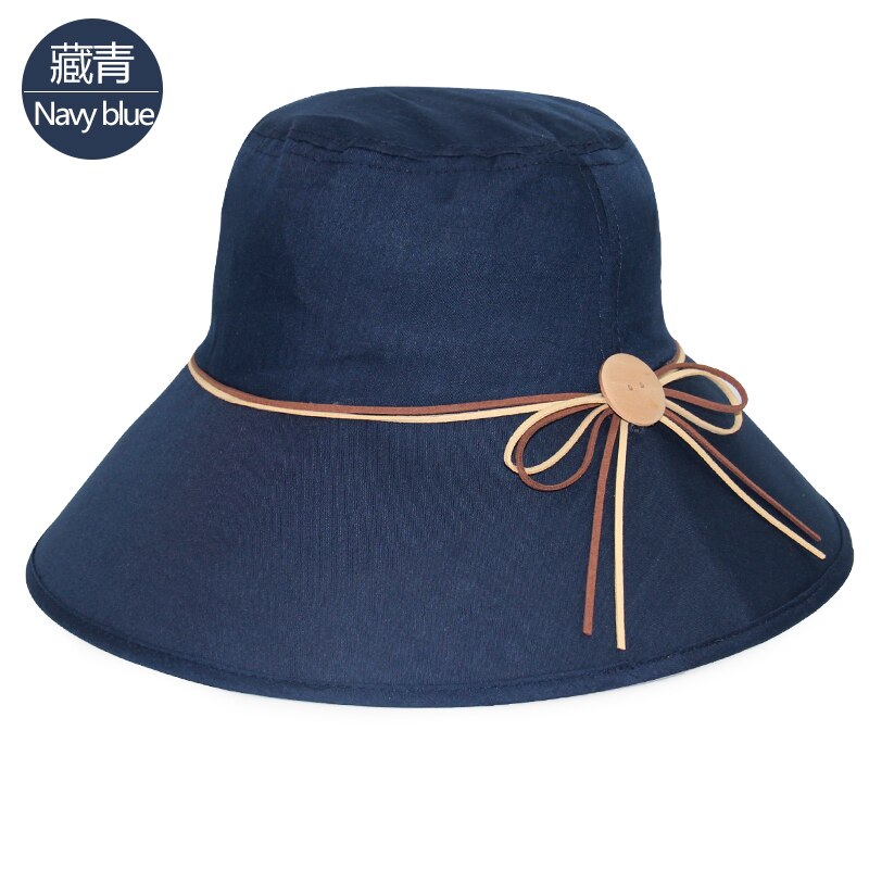 Simple kvinder sommer strand rejse bowknot bred skygge solhat vendbar foldbar kasket pigehat: 2