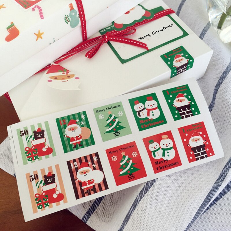 10Pcs Colorful Merry Christmas Stamp Seal Labels Sticker DIY Cakes Sticker