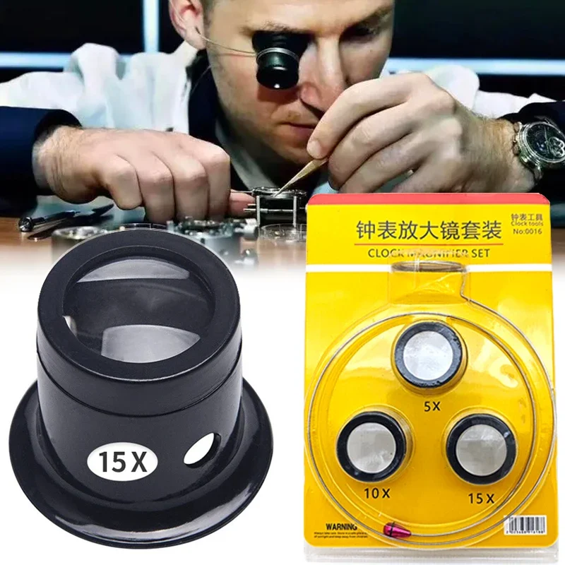 1Set 5X 10X 15X 20X Vergrootglas Clip op Vergrootglas Horlogemaker Sieraden Horloge Reparatie Tools Vergrootglas kit Service tool