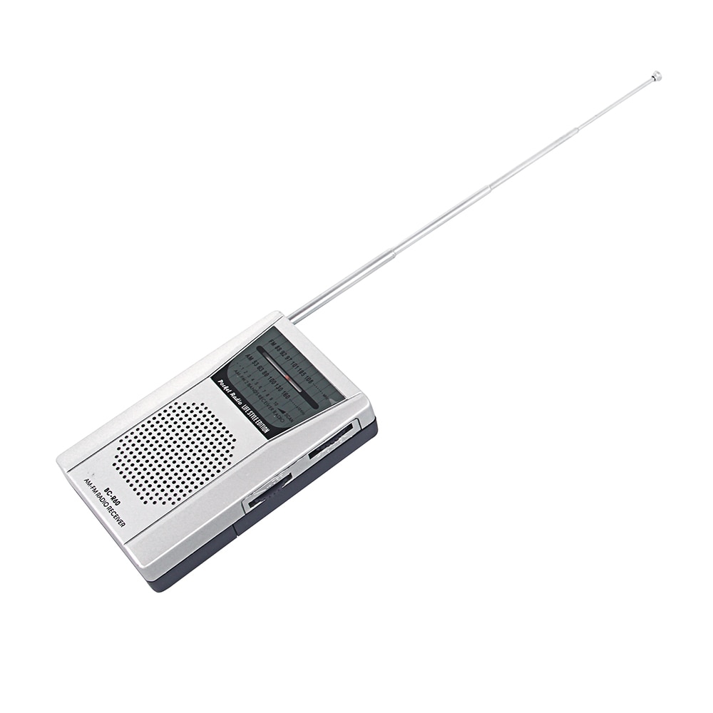 Mini AM/FM 2-Band Radio World Receiver with Speaker Silver Pocket Telescopic Antenna BC-R60 Portable Small Mini Elderly