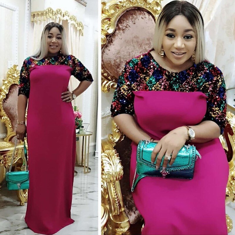 été paillettes vêtements africains grande taille robes longues femmes Dashiki traditionnel chauve-souris demi manches Maxi robe ample Club de fête