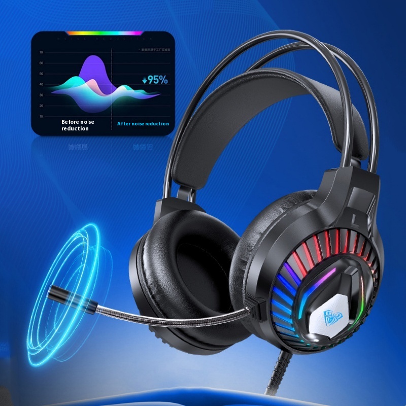 AULA S605 Gaming Headset - Kabelgebunden USB, RGB Stereoskopisch, Aktive Geräuschunterdrückung, Mikrofon
